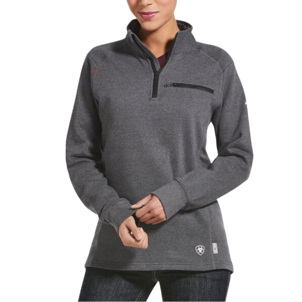 Ariat FR Rev 1/4 Zip Top Flame Resistant Charcoal Heather Women's Medium